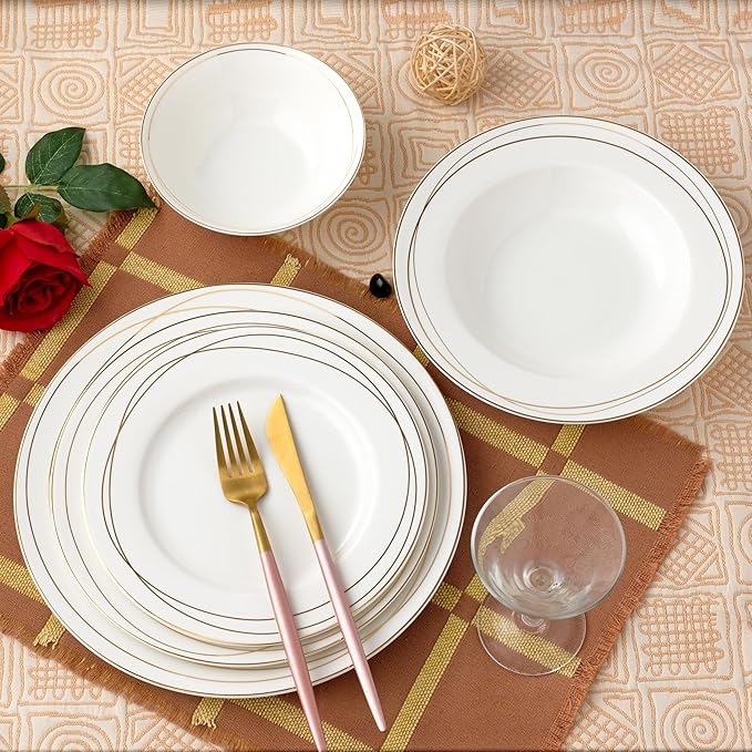 Joseph Sedgh Collection “Sisi” 20-Piece Bone China Dinnerware Set, Service for 4, White and Gold