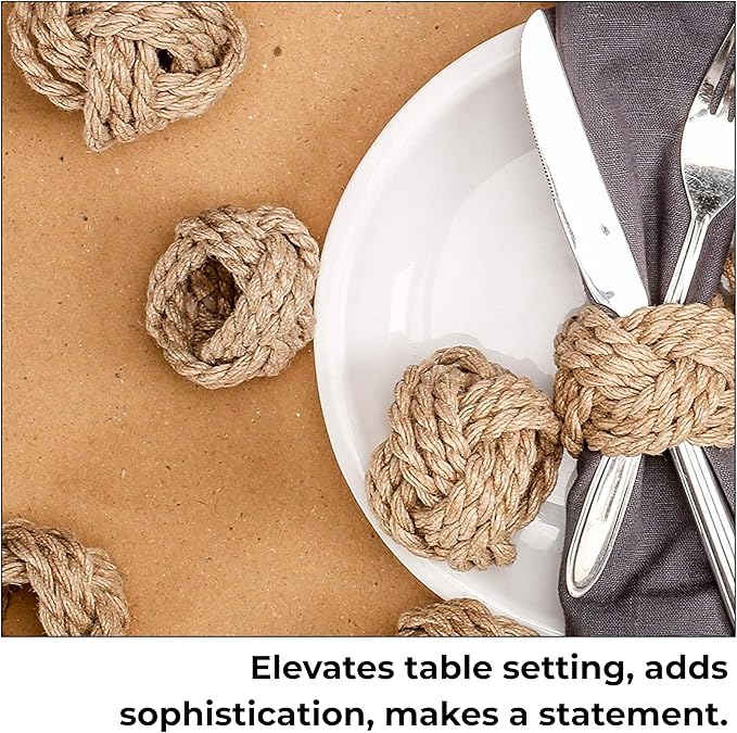 ALPHA Living HOME Woven Napkin Rings Set of 6 - Nautical Napkin Ring Premium 100% Jute Napkin Rings Table Decor with Rustic Charm for Harvest, Thanksgiving, Christmas, Parties & Dining(Brown)