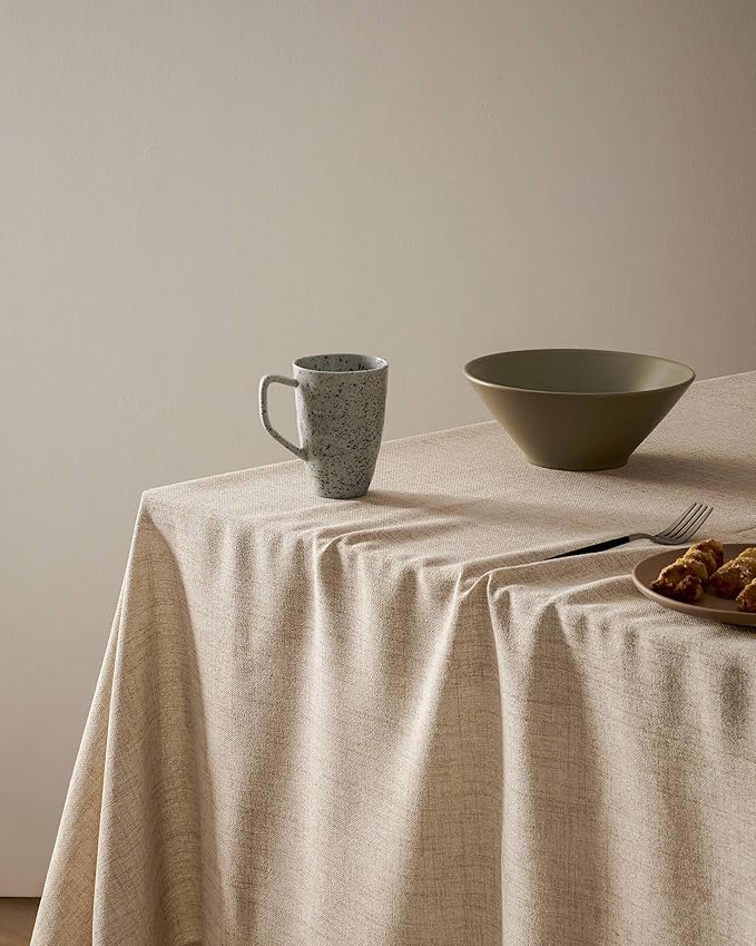 Linen Tablecloth for Square Table 52x52 Inch Natural, Farmhouse Style Neutral Tablecloth, Water Resistant Burlap Tablecloths for Dining Table Farmhouse Kitchen