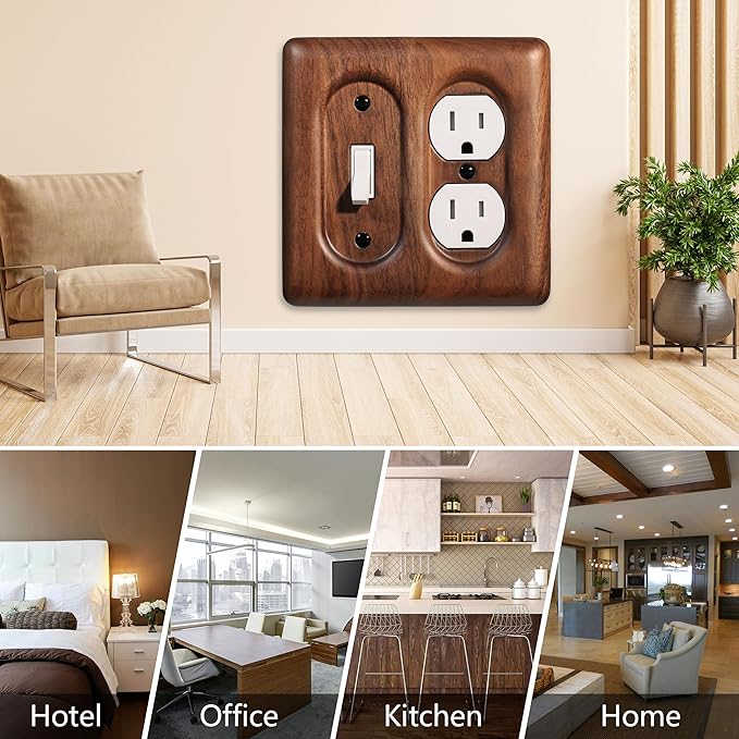 Decorative Outlet and Light Switch Covers Solid North American Walnut Plug Plate and Single Toggle Wall Plates for Rustic Contemporary Interiors