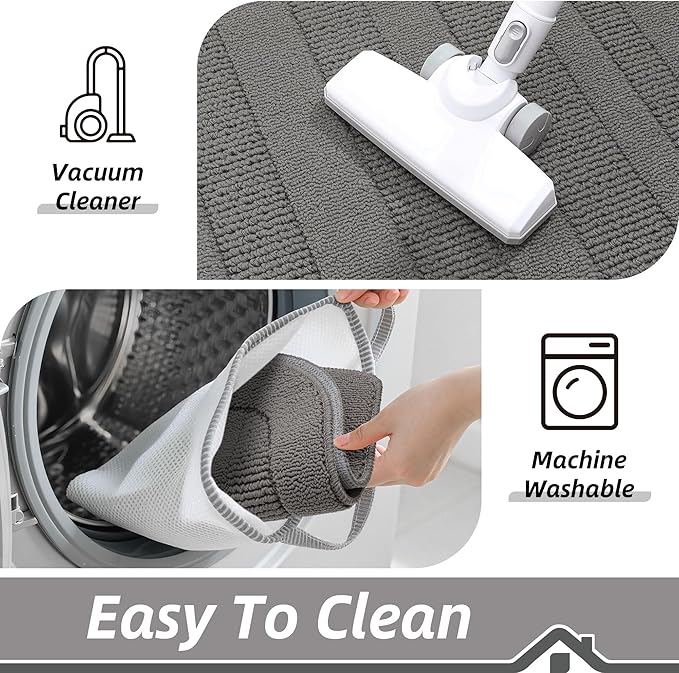 BEQHAUSE 24x40 Inch Kitchen Rug Mat Durable Kitchen Rugs Non-Slip Washable Absorbent Kitchen Mats for Floor Dirt-Resistant Semicircular Kitchen Mat (Grey)