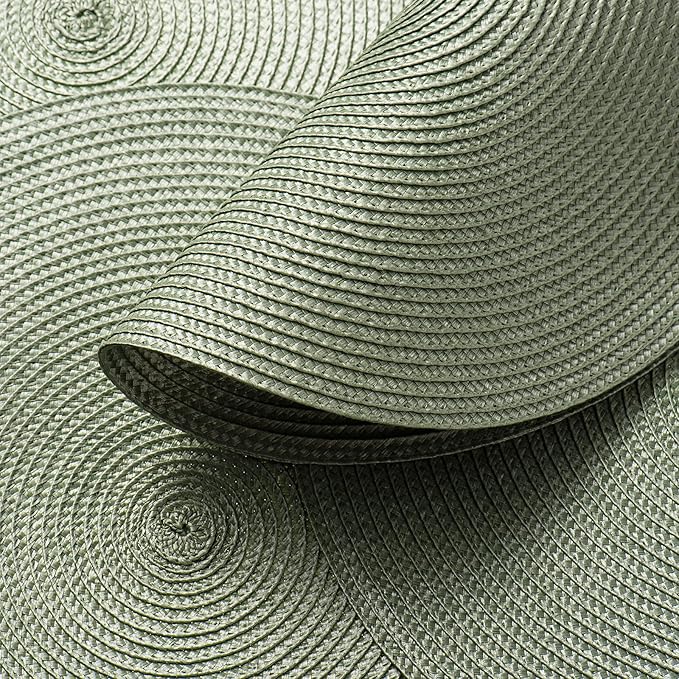 AHHFSMEI Round Braided Placemats 15 Inch Round Table Mats for Dining Tables Natural Woven Heat Resistant Place mats Set of 4 (Sage Green,4)