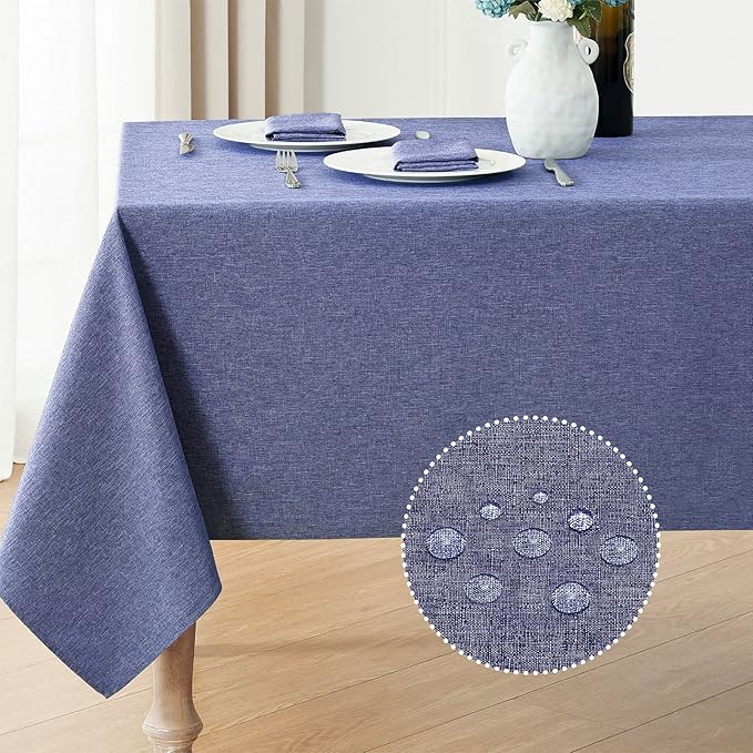Rectangle Tablecloth Linen Textured Waterproof & Stain Resistant Table Cloth Wrinkle Free Decorative Fabric Farmhouse Table Cover for Dining/Party/Buffet/Wedding, 60 x 104 Inch, Demin Blue