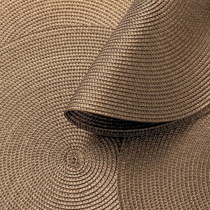 AHHFSMEI Round Braided Placemats 15 Inch Round Table Mats for Dining Tables Natural Woven Heat Resistant Place mats Set of 4 (Brown,4)