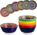 vancasso Boho Cereal Bowls Set of 6, 26 oz Ceramic Soup Bowls with Colorful Bohemian Pattern, Microwave & Dishwasher Safe Serving Bowls for Salad, Oatmeal, Pasta, KRVI Series