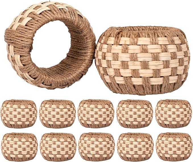Rattan Napkin Rings Set of 12 – Handmade Napkin Ring Holders for Dining Table, Parties & Family Gatherings, Elegant Tabletop Décor for Weddings, Dinners & Events