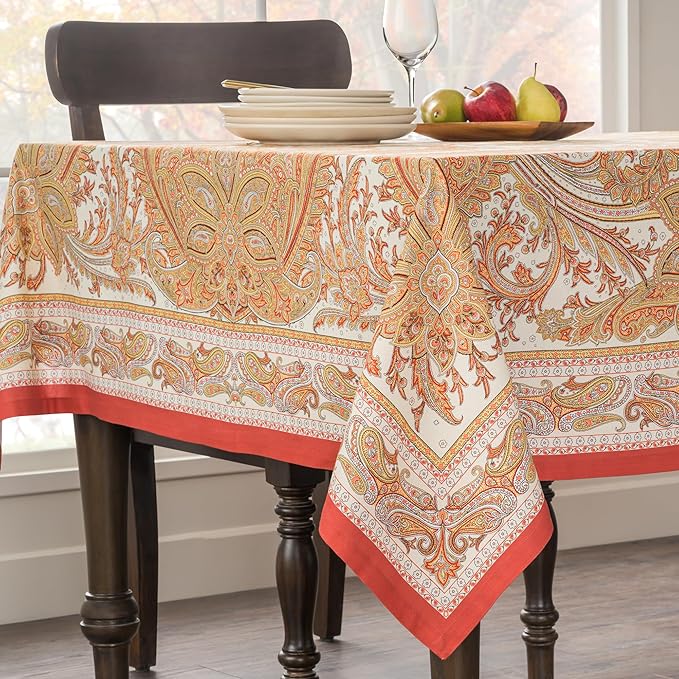 Maison d' Hermine Table Cloth Rectangle Table 100% Cotton 54 x 72 Inches Tablecloth Reusable Decorative Everyday Use for Dining Room, Farmhouse, Home, Party, Festive & Wedding - Kashmir Paisley