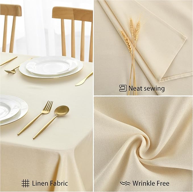 JIUZHEN Rectangle Table Cloth Faux Linen Farmhouse Tablecloth Wrinkle and Stain Resistant Decorative Fabric Table Cover for Kitchen, Dining Room, Parties and Camping, Champagne, 52 x 70 Inch
