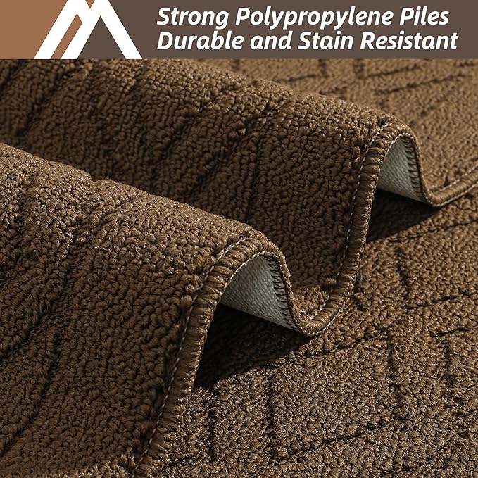 COSY HOMEER 48x20 Inch/30X20 Inch Kitchen Rug Mats Made of 100% Polypropylene 2 Pieces Soft Kitchen Mat Specialized in Anti Slippery and Machine Washable,Brown
