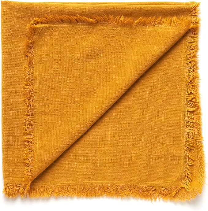 ACCENTHOME Mustard Cotton Linen Napkin Set of 6 18x18 inch Dinner Napkins - Washable Soft Premium Hotel Quality Reusable Napkins Perfect Table Napkins for Family Dinners, Weddings & Everyday Use