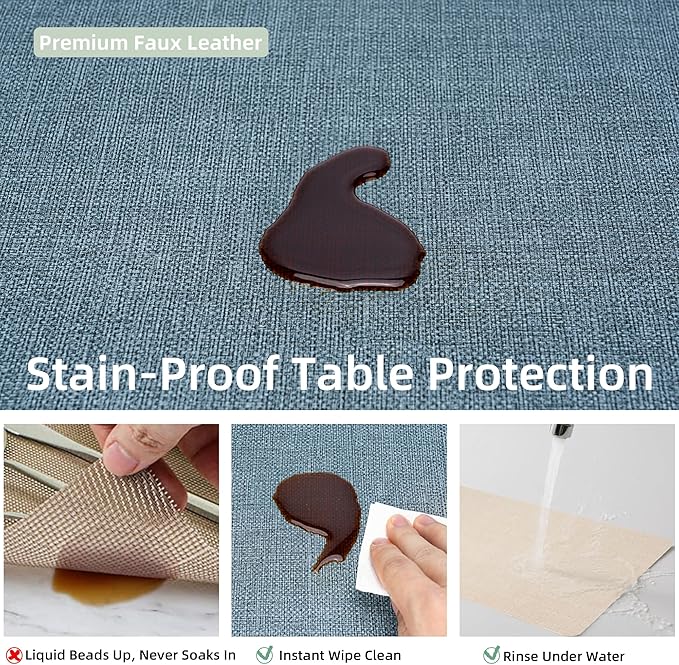 Heat Resistant Placemats Set of 2, 17x12in Waterproof Wipeable Faux Leather Non Slip Table Mats, Easy to Clean, Stain Resistant, for Kitchen Dining Room– Charcoal Blue
