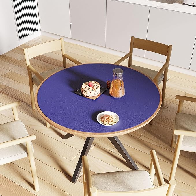 CENNBIE 42 Inches Round Table Pad- Cork & Leather Table Mat - Suitable as Side Dining Coffee Table Cover - Can Be Cut to Fit (30"-42", Blue)