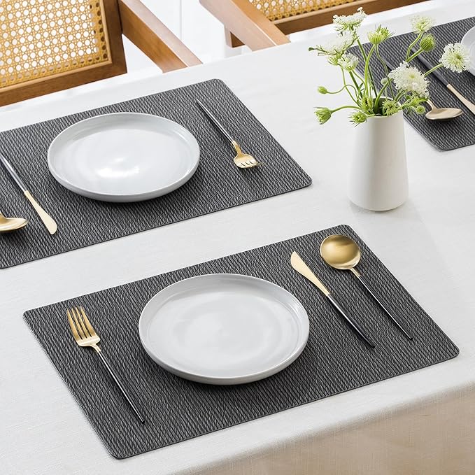 Jovono Faux Leather Placemats Set of 8, Waterproof Washable Table Mats, Easy-Clean Heat Resistant Kitchen Vinyl Place Mat for Dining Table, Restaurant, Indoor, 17.8"x11.8", Gray