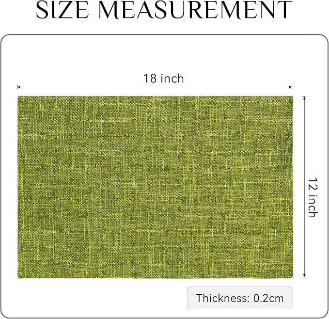 Softalker Faux Linen Placemats Set of 4-12 x 18 Inch, Heat Resistant Double Layered Durable Burlap Farmhouse Place Mats, Non-Slip Washable Rustic Table Mats for Dining, Kitchen, Party（Lime Green