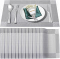 Placemats Set of 12,Washable,Heat and Stain Resistant Indoor/Outdoor Place mats,Vinyl Woven Non Slip Table Mats for Restaurant Table Protection,PVC Placemats(Silver,12PCS)