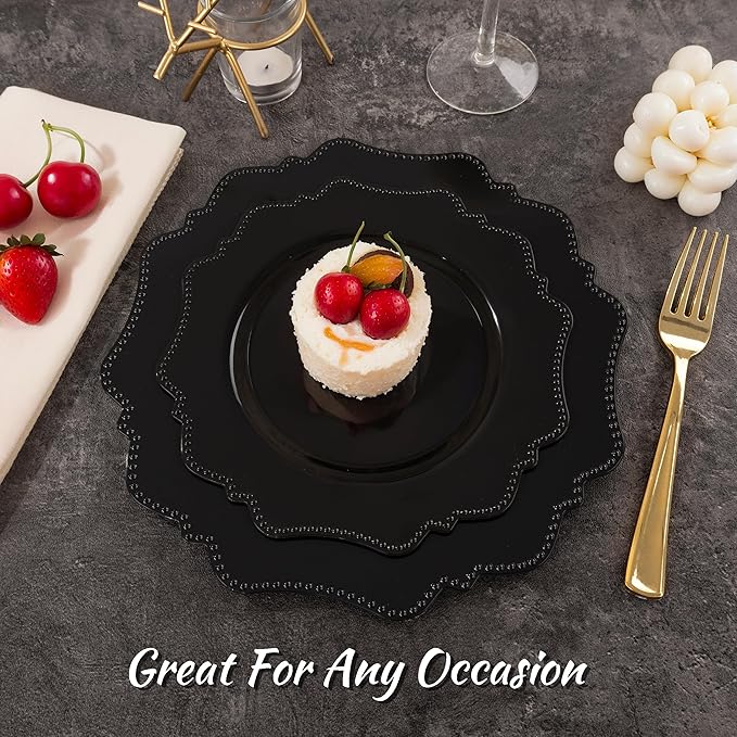 COLOSUS 60pcs Black Plastic Dessert Plates - 7.5 Inch- Heavy Duty Disposable Plastic Appetizer/Salad/Cake Plates for Party Wedding Birthday and Everyday Use