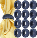 CLEENTABLE Rustic Napkin Rings Set of 12 - Rayon Napkin Holders for Table Decor, Weddings, Dinner Parties & Everyday Dining - Farmhouse Boho Napkin Rings (Blue)