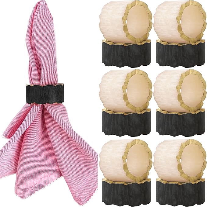 CLEENTABLE Rustic Epoxy Resin Napkin Rings - 12 Pcs Napkin Holders for Parties, Dining, Family Gatherings, Weddings, Holidays, Décor, Gifting - Durable Tabletop Decor (Ivory Black)