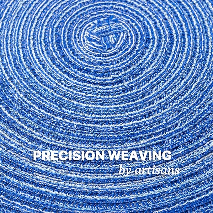 Round Placemats Set of 4 Woven Placemats Washable Braided Table Mats for Dining Table Heat Resistant Non-Slip Circle Place Mats(Royal Blue)