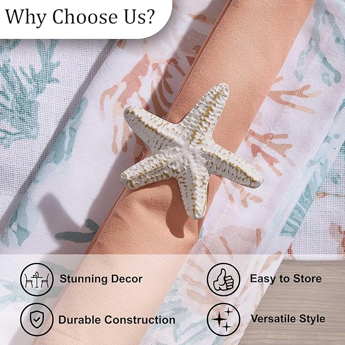 Split P Starfish Metal Napkin Ring Set of 4 | Rustic Whitewashed Aluminum Napkin Holders with Textured Starfish Design | Coastal, Beach & Nautical Table Décor | 2.75" x 3"