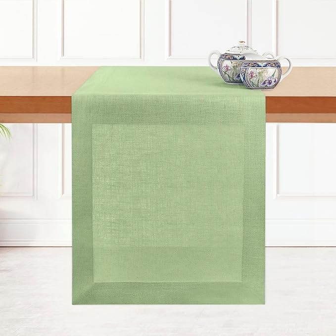 D'Moksha Homes Linen Sage Green Table Runner 132 Inches Long - 100% Pure Linen Extra Long Table Runner 14 x 132 Inch for Spring, St Patricks Day, Easter - Machine Washable