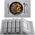 Timeet Gray Placemats Set of 6, Heat Resistant Non-Slip Place Mats, Durable Washable PVC Vinyl Woven Table Mats, Wipeable Placemats for Dining Table Easy to Clean