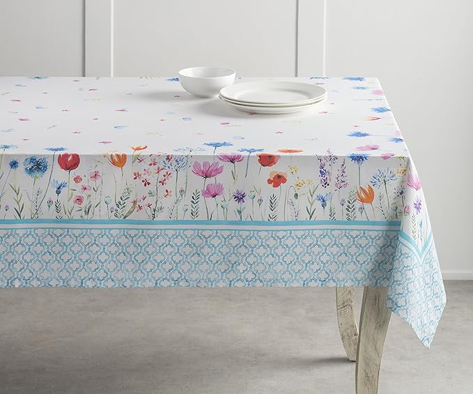 Maison d' Hermine Table Cloth Rectangle Table 100% Cotton 60 x 108 Inches Tablecloth Reusable Decorative for Dining Room Farmhouse Home Valentines Day Decorations Spring Summer - Flower in The Field