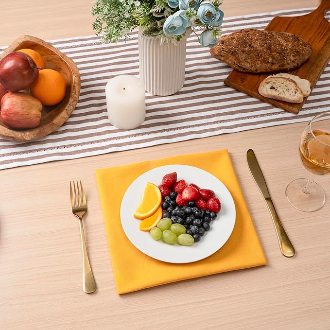 Blue Needles Solid Cloth Napkins Set of 6 Golden Yellow 100% Cotton Dinner Napkins 18x18 inches - Soft, Reusable, Absorbent & Washable Linen, Ideal for Christmas Events, Parties & Everyday Use