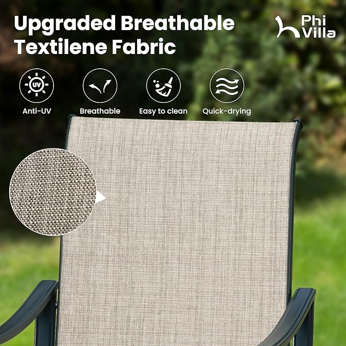 PHI VILLA Swivel Outdoor Chair Set of 2,Patio Swivel Rocking Chairs with Textilene Fabric and Metal Frame for All Weather,Outdoor Dining Chairs for Garden