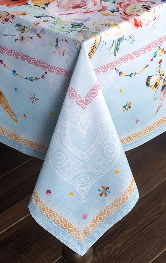 Maison d' Hermine Table Cloth Square Table 100% Cotton 60 x 60 Inches Tablecloth Reusable Decorative for Dining Room Farmhouse Home Valentines Day Decorations Spring Summer - Ibiza - Blue