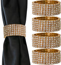 Ashford Napkin Ring, Sparkling Glass Rhinestones, for Cloth Napkins, Elegant Formal Dining Table Setting, Event, Wedding, Gold, 2", Set of 4
