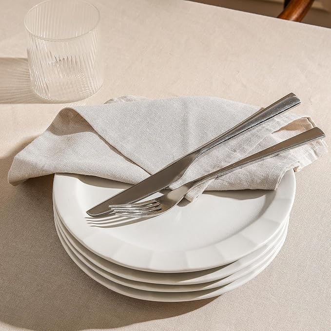 Stone Lain Oasis Stoneware Plate Dish Set, 4-Piece Dinner Plates - Ceramic Serving Dishes for 4 People - Microwave & Dishwasher Safe, White