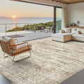 12x15 Washable Area Rug Brown Neutral Abstract Living Room Large Carpet Non Slip Bedroom Indoor Office Dining Room Low Pile Thin Rug