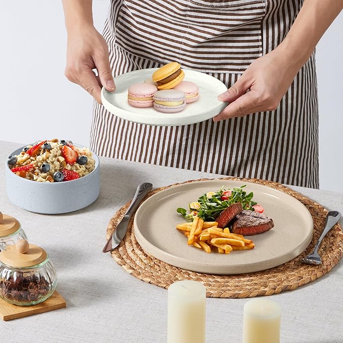 E-far Stoneware Dinnerware Sets, 12-Piece Plates and Bowls Dish Set for 4, Kitchen Modern Dinning Ware, Chip and Scratch Resistant, Microwave & Dishwasher Safe, Speckled Multicolor