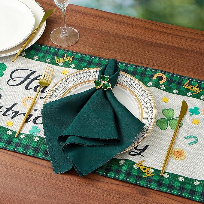 APTWOW Green St Patricks Day Shamrock Napkin Rings Set of 12 - Gold Metal Shamrock Napkin Holder, Spring Napkin Rings for St. Patrick's Day Party Wedding Table Decoration