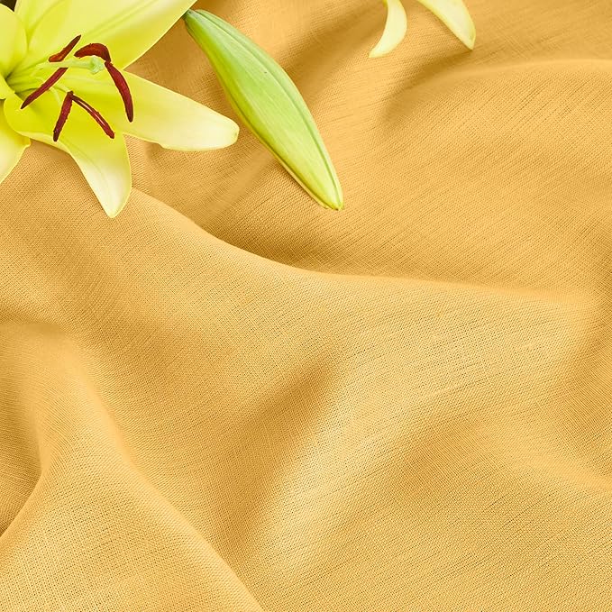 Solino Home Linen Tablecloth for Rectangle Tables 60 x 144 Inch - 100% Pure Linen Mustard Yellow Table Cloth - Fete, Machine Washable Cloth Tablecloth for Spring, Easter