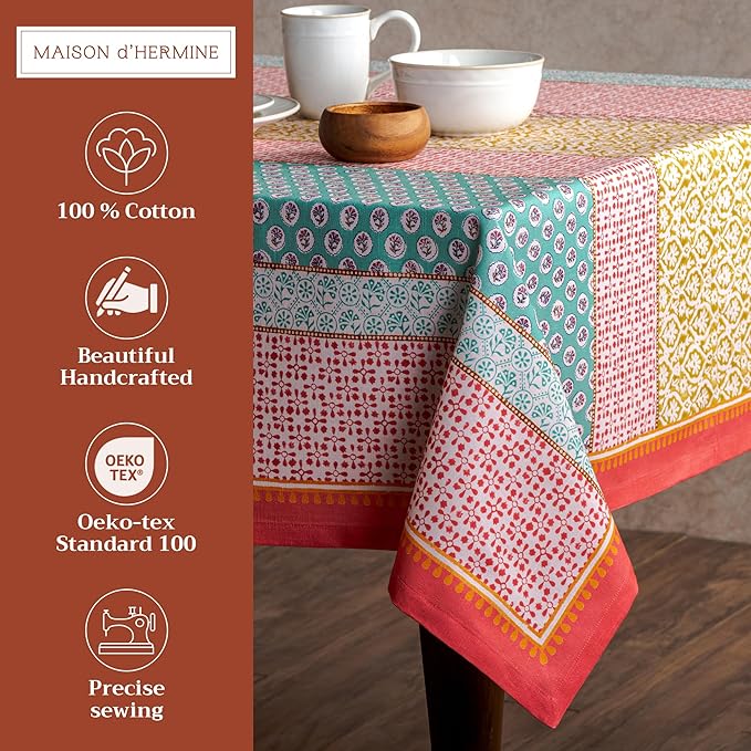 Maison d' Hermine Table Cloth Rectangle Table 100% Cotton 60 x 120 Inches Tablecloth Reusable Decorative for Dining Room Farmhouse Home Valentines Day Decorations Spring Summer - Provence