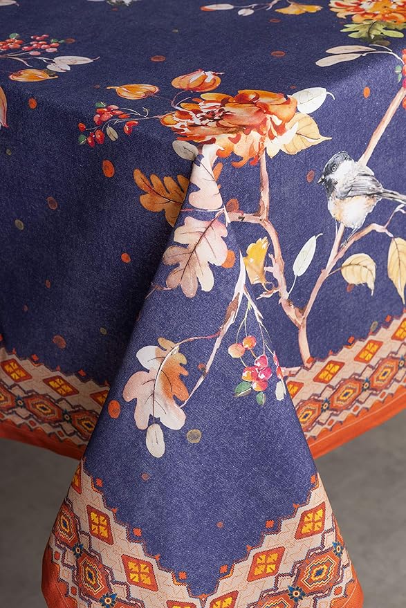 Maison d' Hermine Table Cloth Rectangle Table 100% Cotton 60 x 90 Inches Fall Tablecloth Reusable Everyday Use for Thanksgiving Christmas Decorations Dining Farmhouse Party (Kelim - Infinity)