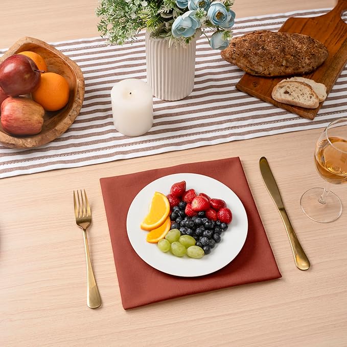 Blue Needles Solid Cloth Napkins Set of 6 Rust 100% Cotton Dinner Napkins 18x18 inches - Soft, Reusable, Absorbent & Washable Linen, Ideal for Christmas Events, Parties & Everyday Use