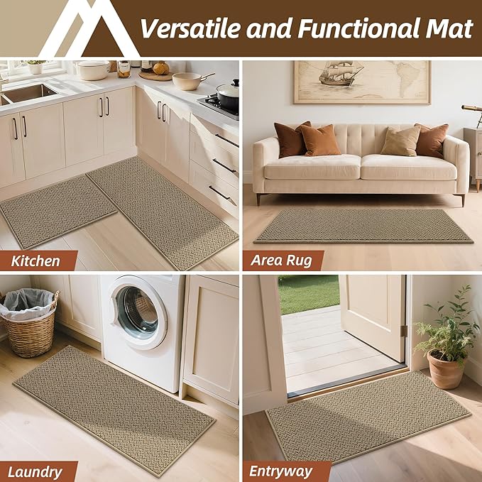COSY HOMEER Kitchen Rugs and Mats 2PCS Non Slip Kitchen Mats for Floor Washable Stain Resistant Kitchen Runner Rug Sets Absorbent Kitchen Floor Mat 20"x32"+20"x48",Taupe