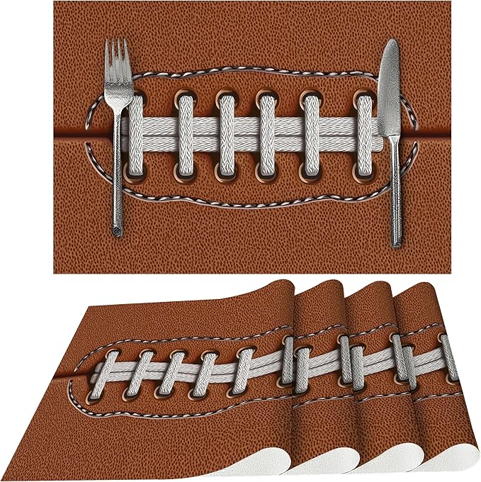 Football Placemats Set of 4 Washable Table Place Mats for Dining Kitchen Party Decor