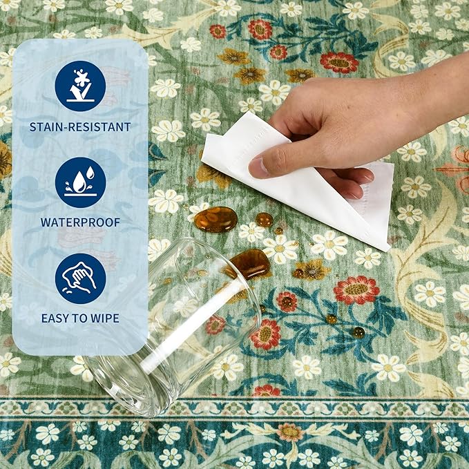 GarveeHome Floral Entryway Rug, 2x3 Washable Front Door Entry Throw Rugs Indoor, Non Slip Bathroom Small Rugs, Boho Thin Rug for Kitchen, Soft Carpet Mat for Bedroom Bathroom, Sage Green