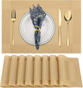 Winknowl Placemats Set of 8, Washable Vinyl Woven Placemats, Heat Resistant & Wipeable Table Mats for Kitchen Dining Table (Golden)