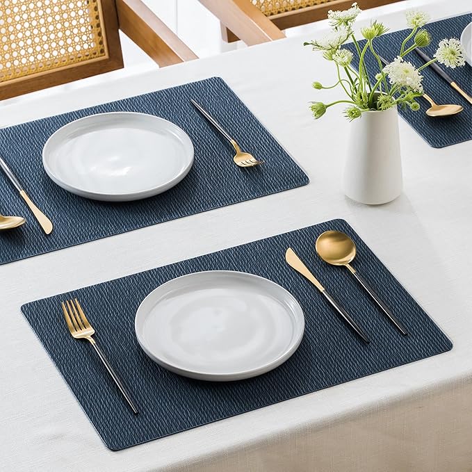 Jovono Faux Leather Placemats Set of 8, Waterproof Washable Table Mats, Easy-Clean Heat Resistant Kitchen Vinyl Place Mat for Dining Table, Restaurant, Indoor, 17.8"x11.9", Coffee