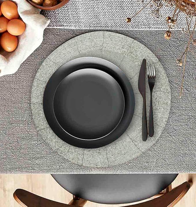 Lightnpro Beaded Placemats Set of 4 - ound Farmhouse Charger Mats - Handcrafted Decorative Glitz Table Placemats for Dinner Parties, Holidays, Weddings & Elegant Dining Décor - 13 Inch Silver