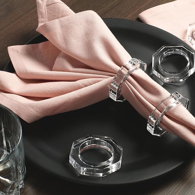 ALPHA Living HOME Acrylic Napkin Rings Set of 12 - Crystal Decorative Serviette Holders Ideal Décor for Weddings, Family Gatherings, Formal Dinners, Banquets & Everyday Dining (Transparent)