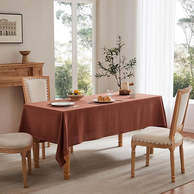 Linen Tablecloth for Rectangle Table, 60x104 Inch Terracota, Farmhouse Style Rust Tablecloth, Water Resistant Burlap Tablecloths for Dining Table Farmhouse Kitchen