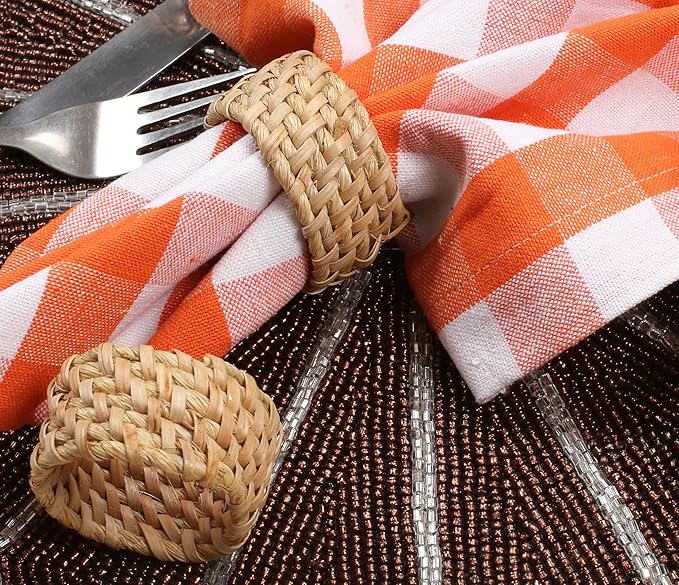 Napkin Rings Set of 12 - Handwoven Rustic Rattan Napkin Holders Table Decor for Dinners, Weddings, Holidays, Parties & Everyday Use - Natural Tan - Serviette Rings (Brown) - ALPHA Living HOME
