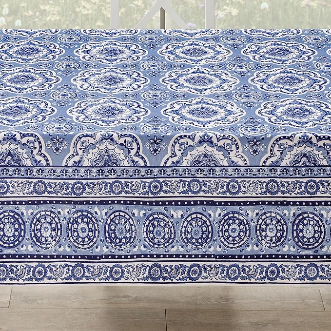 Maison d' Hermine Table Cloth Square Table 100% Cotton 54 x 54 Inches Tablecloth Reusable Decorative for Dining Room Farmhouse Home Valentines Day Decorations Spring Summer - Melodie Bleue