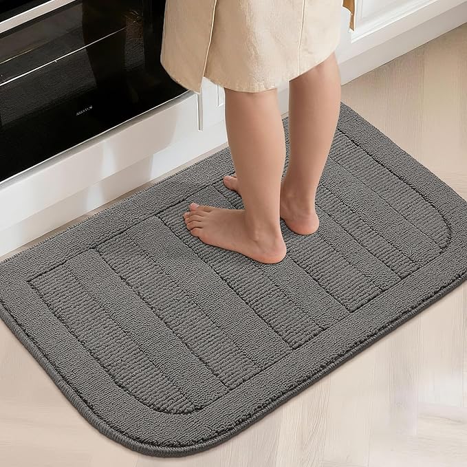 BEQHAUSE 24x40 Inch Kitchen Rug Mat Durable Kitchen Rugs Non-Slip Washable Absorbent Kitchen Mats for Floor Dirt-Resistant Semicircular Kitchen Mat (Grey)